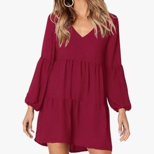 Elegant Burgundy V-Neck Dress